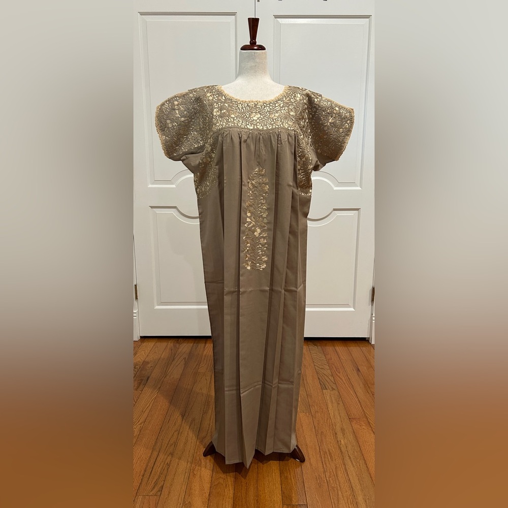 XL San Antonino Maxi Dress,Oax,Mexican dress Hand Embroidered with Silk threads.